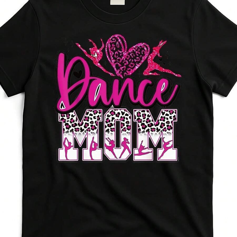 Women's Dance Mom Graphic T-Shirt - Soft Breathable Cotton Crewneck Tee With Pink Ballet & Hearts - Lightweight Dance Recital Outfit Mother's Day Gift - 黑色 - 查看 1
