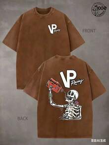 VP Racing Skeleton-Shirts, Eye-Catching Graphic-Shirts, Drifting And Racing Life Clothes Specially Designed Car Lovers; 230G Washed Cotton - Coffee Brown - View 8