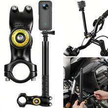 自行车车把支架，带可调节延长杆和 1/4 英寸适配器，适用于运动相机，第三人称视角自行车相机支架，兼容 Hero 13 12 11 10 9 8、X5 X4 X3 ONE RS GO 系列，稳定的骑行相机支架，适用于山地车骑行 Vlog。 - 查看 2