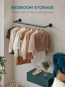 1pc 36-Inch Industrial Pipe Wall Mounted Garment Rack, Heavy Duty Black Hanging Closet Rod, Suitable For Bedroom, Entryway, Laundry Drying, Retail Clothing Display - Black - View 5