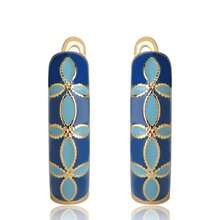 时尚蓝色花卉珐琅铜耳环，适合女士和女孩参加派对和宴会，金色甜美配饰，馈赠佳品 - 藍色 - 查看 5