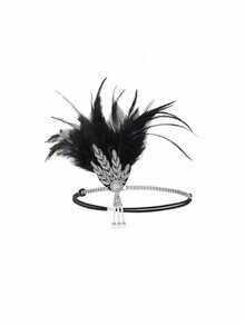 1920s Headband With Feather, Roaring 20s Bohemian Headpiece, Women's 1920s Headband With Feather, Rhombus Zinc Alloy - Multicolor - View 4
