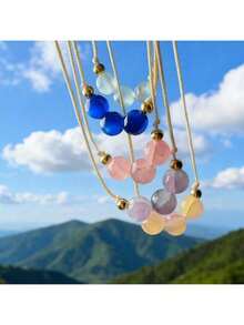 1pc Blue Agate Bracelet, Women's Bracelet, Blue Agate Bracelet, Healing Crystal Bracelet, Beaded Bracelet, Stress Relief Bracelet, Blue Agate Jewelry - Blue - View 3