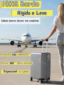 Mala De Viagem Padrão Anac Bordo 10KG 55x35x25cm Bordo Com Zíper Expansível Rodinhas Removíveis Mala de Mão Pode Levar Na Cabine De Avião - Prata - Visão 5