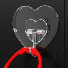 Strong Adhesive Hooks, Thick Heart-Shaped Design, Suitable For Kitchen And Bathroom. These Transparent Plastic Hooks Allow Damage-Free Hanging And Are Easy To Install, Practical Hooks - Multicolor - View 7