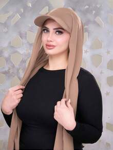 1pc Summer Baseball Cap With Scarf, Chiffon Cap Scarf Combo, Lightweight Breathable Versatile Sun Protection Hat, Suitable For Summer Religious Gatherings, Fashionable Middle Eastern Style - Khaki - View 4