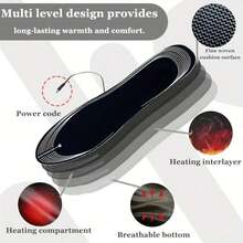 1 Pair Full Foot Coverage Electric Heated Insoles, USB Plug Design, Comfortable Fit, Fabric With Overheat Protection, Suitable For Skiing, Camping And Hunting - Black - View 4
