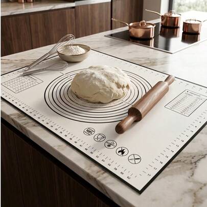 1pc Black Silicone Kneading Mat With Measurements, Extra Large Non-Stick Pastry Mat, Non-Slip Dough Rolling Mat For Kitchen Baking