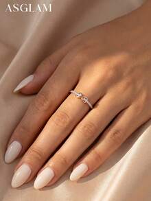 1枚立方氧化锆订婚/结婚戒指，女士S925纯银承诺/永恒戒指，优雅女士珠宝，派对/约会礼物 - 金色 - 查看 3