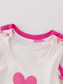 6pcs/Set Girls Casual Heart Print Sleeveless Tops And Shorts Set, Apricot & Rose Red, Suitable For Casual, Resort, Party, Home, Outdoor Wear In Summer - Multicolor - View 4