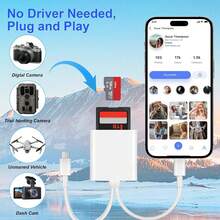 USB C+Lightning 2-In-1 Card Reader, Plug And Play SD+TF Card Storage Card Converter Connector Compatible With Multiple Devices, Camera Memory Card Reader Converter, Suitable For Phone 17/16/15/14/13/12/11/ S26/S25/S24/S23/S22/S21/S20/ Series Portable Multi-Function Card Reader - White - View 2