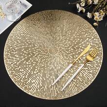 4/6/8/12pcs 15 Inch PVC Gold Round Placemats, Fireworks Pattern, 15 Inch Washable Placemats Suitable For Dining, Events, Banquets, Weddings, Bridal Showers, Home Daily Use - Gold - View 10