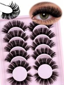 6 Pairs D Curl Russian Strip False Eyelashes Small Size Easy To Carry Dramatic Look Fluffy Faux Mink Lashes Volume Wispy Long Foxy Eye Lifting Look Fake Eyelashes Suitable For Beauty Lovers - Black - View 2