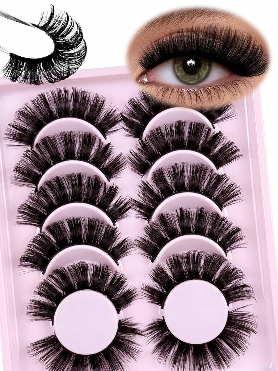 6 Pairs D Curl Russian Strip False Eyelashes Small Size Easy To Carry Dramatic Look Fluffy Faux Mink Lashes Volume Wispy Long Foxy Eye Lifting Look Fake Eyelashes Suitable For Beauty Lovers
