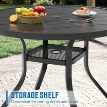 Round Outdoor Dining Table For 4, Weather Resistant Garden Table For Patio - Black - View 6