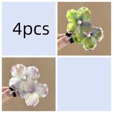 1/2/4/6个装女士夏威夷海滩花朵发夹，人造花朵和珍珠双层刘海侧夹，适合婚礼、海滩派对、休闲场合 - 彩色 - 查看 11