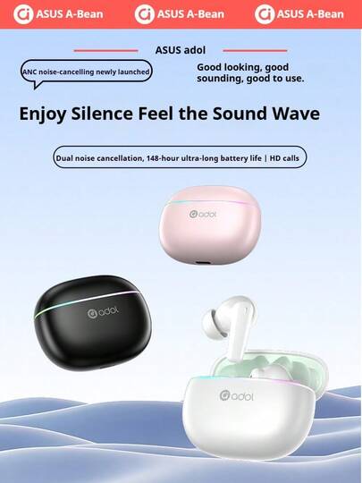  ASUS Adol R11 New 2026 ANC True Wireless Earbuds, Active Noise Canceling With Dual Noise Reduction, 48H Ultra-Long Battery Life, HD Calls, In-Ear Comfort Fit For Sports Running – Black/White