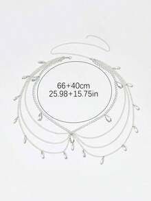 1pc Women's Gothic-Style Waist Chain With Teardrop Shaped Crystal For Christmas, Halloween, Wedding, Party And Everyday Wear, 105cm In Length Summer, School Fall, Autumn, Halloween CBRF - 銀色 - 查看 6
