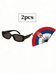 一套国旗折扇 + 复古长方形时尚眼镜，足球比赛加油装备，街头时尚必备，适合音乐节、游行、日常穿着 - 彩色 - 查看 11