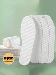 10 Pairs Summer Disposable Ultra-Thin Anti-Slip Wood Pulp Insoles, Absorbent & Breathable, Suitable For Flats, High Heels, Sneakers - White - View 8