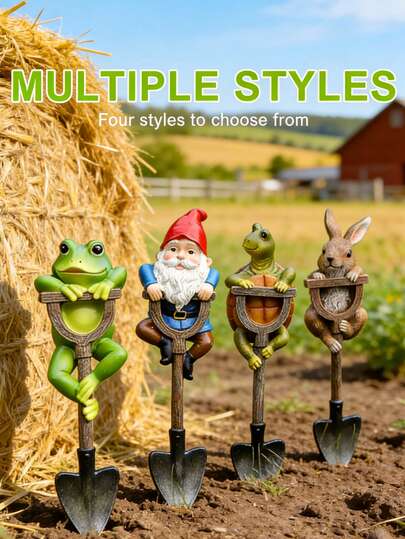 创意手绘树脂小矮人青蛙乌龟兔子装饰花园插签，防水防风雨不褪色，户外花园景观装饰摆件，经久耐用，适用于花坛、露台、草坪、后院、门廊等场所。