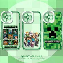 1个Minecraft手机壳，苦力怕/游戏角色液态硅胶防震全包保护壳，兼容苹果系列，游戏风格 - 多色 - 查看 1