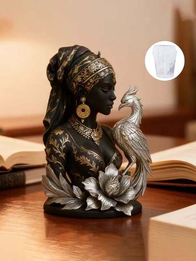 树脂浇铸模具，3D凤凰女神硅胶模具，非洲设计。柔软易脱模，可重复使用。适用于制作蜡烛、树脂浇铸和石膏工艺品。是家居、办公室、客厅艺术装饰的理想之选。