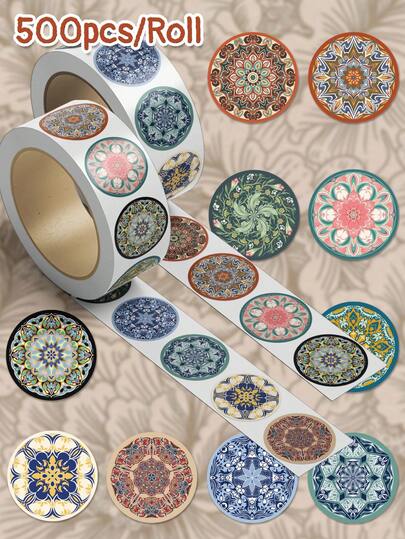 500pcs/Roll Vintage Pattern Stickers Exquisite Creative Designs PVC Self-Adhesive Stickers Suitable For Guitars, Laptops, Planners, Holiday Gift Decorations - Arts & Crafts Stickers