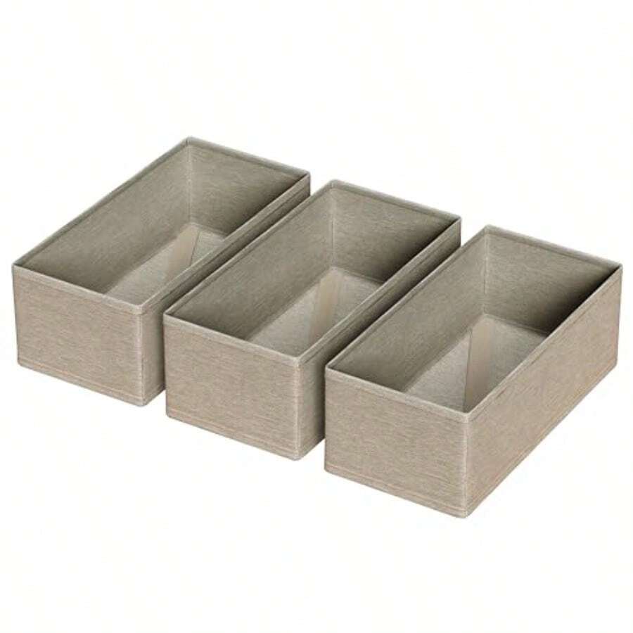 Paquete de 3 cajones organizador de ropa divisor de cajón cajón de almacenamiento para calcetines ropa interior brasier bragas cinturón corbata medias leggings y accesorios beige - Beis - Ver 1