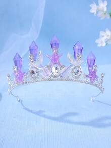 1件套优雅水晶公主皇冠，海星，贝壳，美人鱼尾巴发箍，表演/生日礼物发箍 - 彩色 - 查看 1