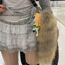 1 Extra-Large Fox Tail Pendant Keychain| Handbag, Tote Bag, Crossbody Bag Accessory - Car Keychain Cos Tail Ender, Made Of Zinc Alloy - 黑狐 - 查看 2