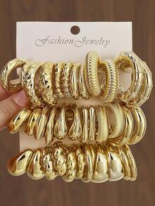 36pcs/Set Minimalist Geometric CCB Earring Set - Gold - View 1