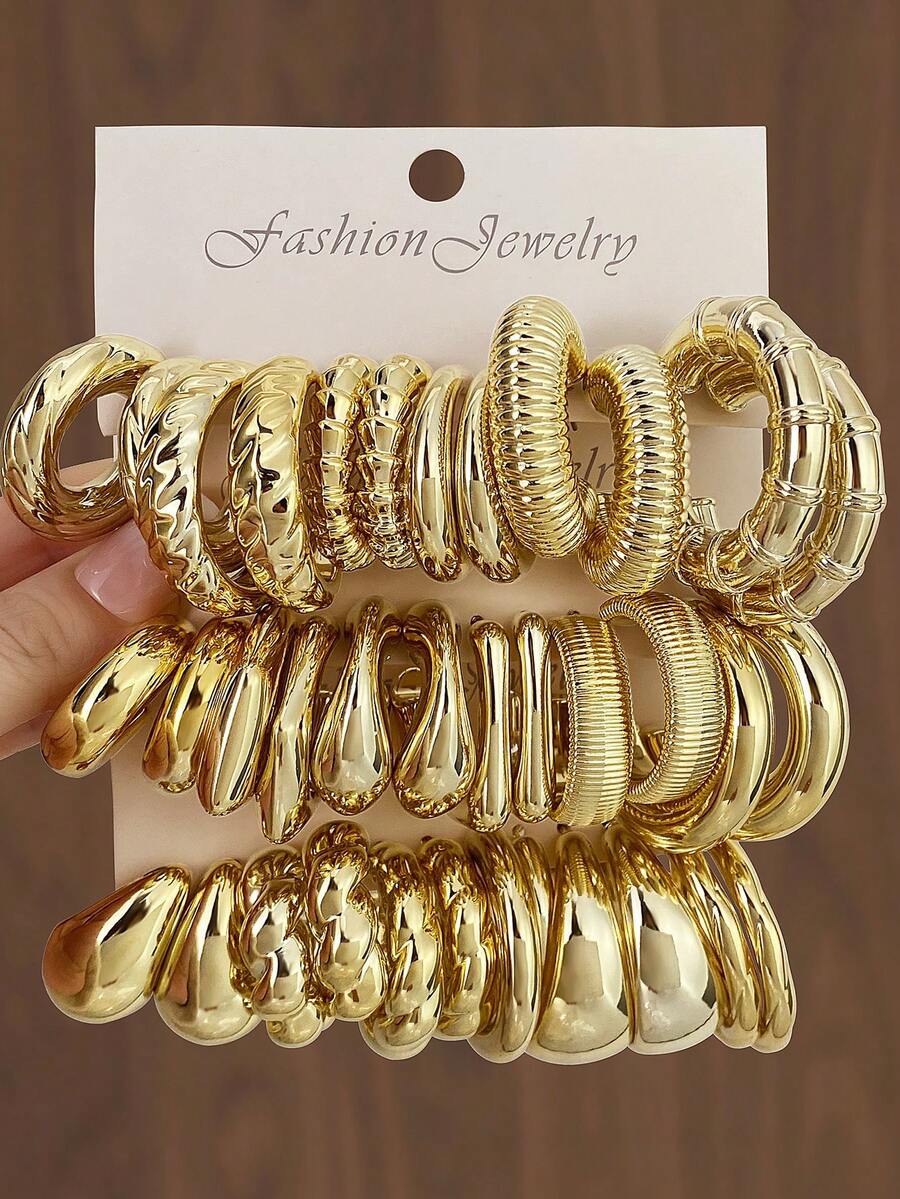 36pcs/Set Minimalist Geometric CCB Earring Set - Gold - View 1