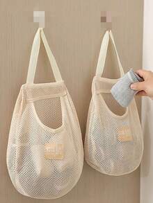 1 pieza Bolsa de almacenamiento de malla montada en la pared, organizador de ropa interior, calcetines y baño de tela ligera para colgar en la pared, ahorro de espacio para puerta/armario, de vuelta a la escuela, organización de dormitorio, almacenamiento de ropa y baño, organizador de lavandería - Beis - Ver 2