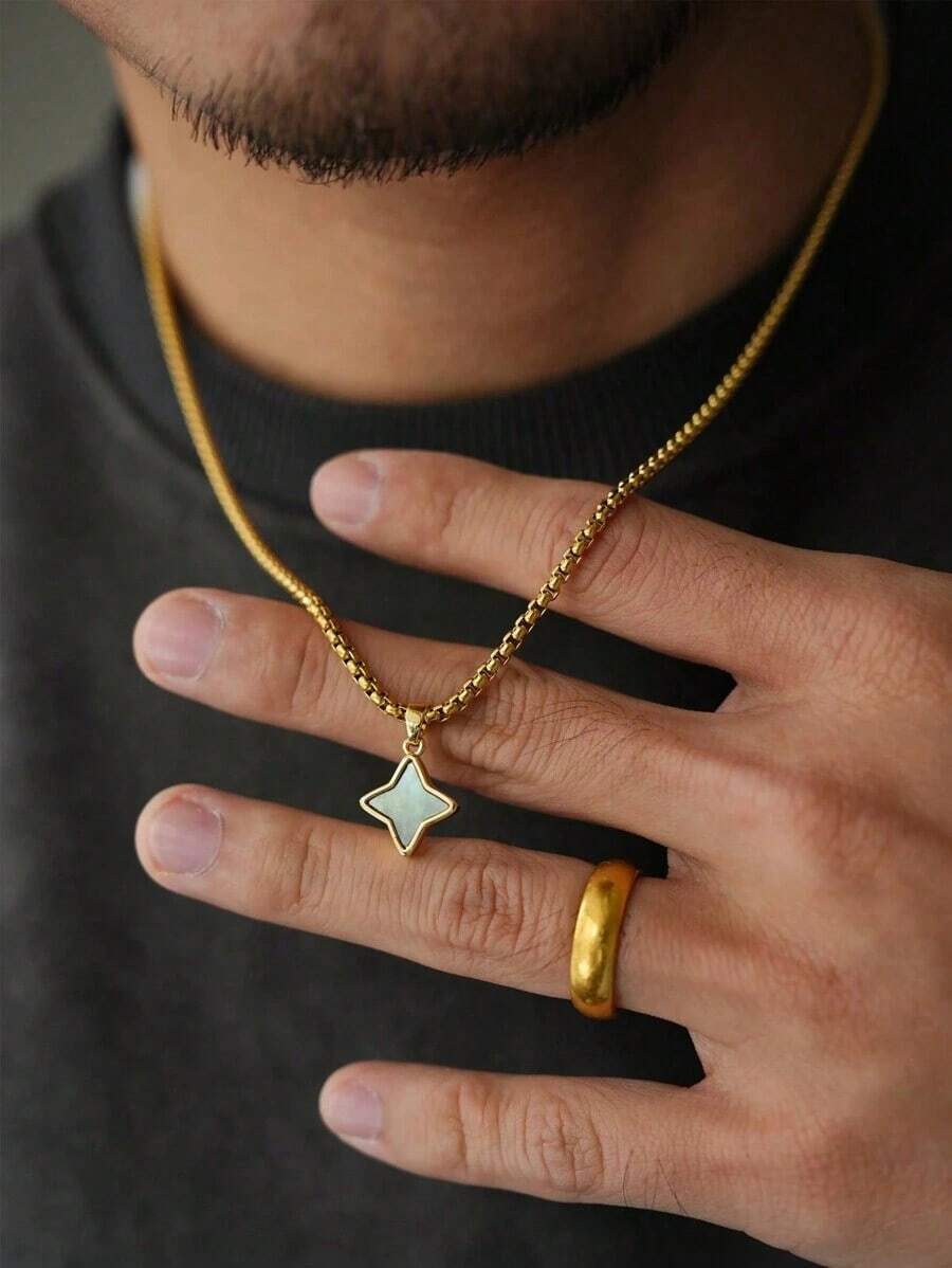 Jewelry Earrings Gold Rings Chicvue1pc 18K Gold Plated Stainless Steel Chain With Copper Plated Gold Star Pendant Necklace For Men, Simple & Versatile For Daily Wearst Patricks Day Women Gold Hoops - Bạc - Xem 1