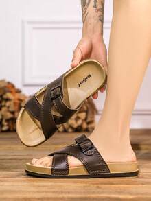 Dép xăng đan nam quai chéo điều chỉnh được, kiểu dáng thường ngày đa năng. Dép đi biển không thể thiếu, phần trên mềm mại thoáng khí, tạo cảm giác thư giãn mùa hè. Món đồ cần thiết cho mùa hè thời trang và giá cả phải chăng. - màu nâu - Xem 1