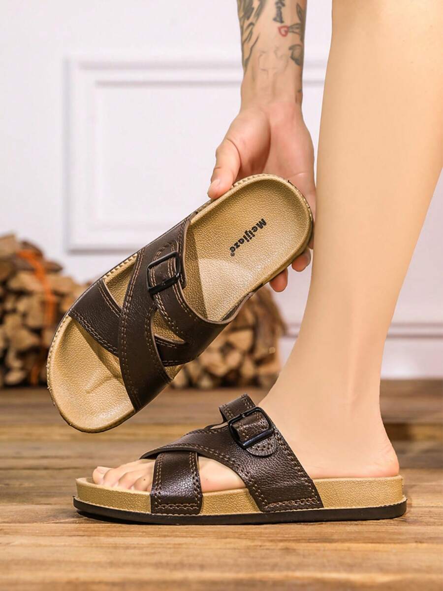 Dép xăng đan nam quai chéo điều chỉnh được, kiểu dáng thường ngày đa năng. Dép đi biển không thể thiếu, phần trên mềm mại thoáng khí, tạo cảm giác thư giãn mùa hè. Món đồ cần thiết cho mùa hè thời trang và giá cả phải chăng. - màu nâu - Xem 1