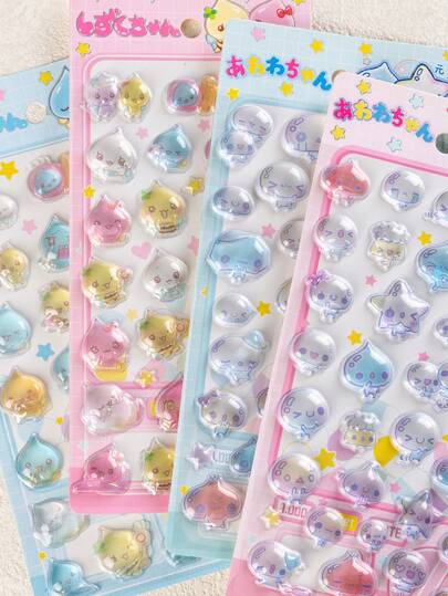 儿童手工 - 互动贴纸，复古水滴3D水晶贴纸，可爱闪光雨滴水晶凝胶DIY装饰贴纸