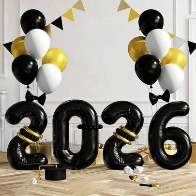 kumozawa مجموعة ديكورات بالونات التخرج 2025/2026، 24 قطعة/مجموعة ديكورات حفلة التخرج، بالونات معدنية بشكل قبعة التخرج وبالونات لاتكس، ديكورات التخرج 2025/2026، هدايا التخرج، ديكور الحفلة، فئة 2025/2026