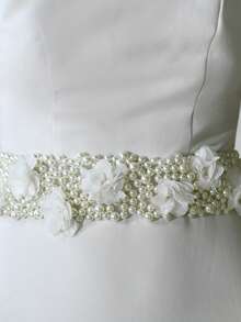 1pc Pearl 3D Floral Decor Bridal Waist Belt, Versatile For Use As Headpiece, Suitable For Wedding Dress, Evening Gown, Party Wear - Multicolor - View 5
