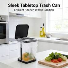 Japanese Style Desktop Trash Can, Mini Household Kitchen/Living Room Countertop Garbage Holder, Flip-Top Desk Trash Bin - B - View 8