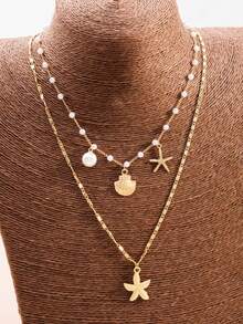 1pc Delicate Pearl & Shell Necklace, Versatile Beachy Vibe Choker - Multicolor - View 5