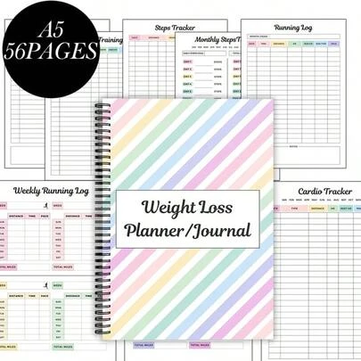Fitness & Steps Tracker Journal Spiral Notebook - 56 Pages Daily Workout Log, Meal Planner & Wellness Goals Book For Women And Men, Home Gym & Everyday Use