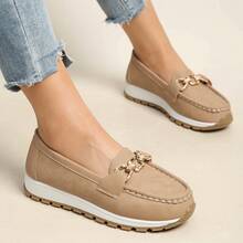 Ladies' Platform Loafers, Stylish And Versatile Slip-Ons, Comfortable Wedge Casual Moccasins., Women Shoes - Màu Khaki - Xem 3