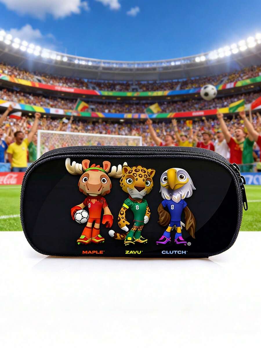 1个足球主题铅笔盒，可爱卡通设计，大容量文具袋，学生铅笔盒，返校礼物，学习用品礼品 - 彩色 - 查看 1