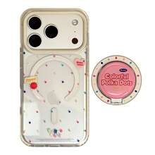 1pc White Rim Magnetic Colorful Dot + Rose Dot Round Magnetic Phone Holder Stand, Transparent, Suitable For IPhone 17 Pro Max, American Style Magnetic Holder For IPhone 16, 13 Soft Case, 15, Personalized, Creative, Geometric, Minimalist, Contrast Color, Niche, Ins Style - Clear - View 5