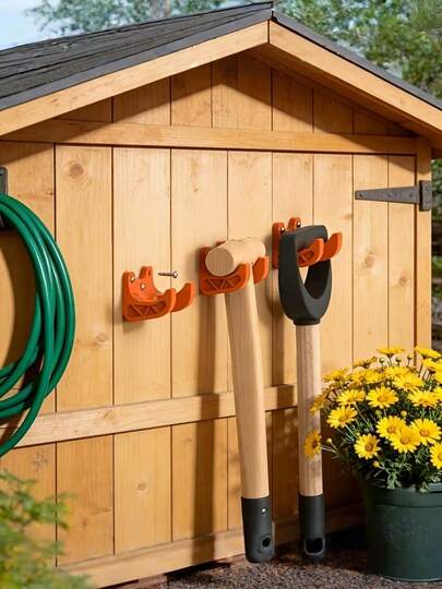 2/4个橙色加固塑料工具挂钩，壁挂式收纳，适用于车库、花园、工作室，可收纳铲子、耙子、扫帚、锤子等工具，节省空间的多用途塑料收纳架（不含螺丝）