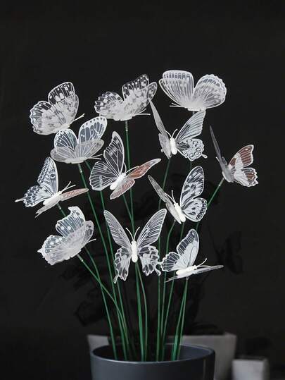 12/24 Pcs Black & White Butterfly Garden Stakes, Butterfly Garden Decorations, Waterproof PVC Artificial Butterflies, Outdoor Wedding Home Decoration, Indoor Courtyard Art, Courtyard Flower Pots, Flower Beds, Home Decoration,Outdoor Decor,Garden Decor