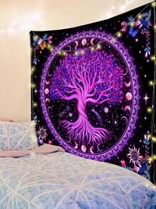 1pc Bohemian Style Tree Of Life Printed Tapestry, Modern Polyester Square Decorative Wall Hanging Suitable For Living Room And Bedroom - Multicolor - View 3