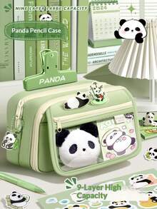 7件套熊猫铅笔盒套装 - 熊猫 - 学习用品 - 包括熊猫毛绒玩具、贴纸和铅笔盒 - 返校必备，铅笔袋，背包，文具包 - 綠色 - 查看 10